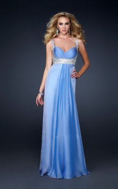 Charming Long Blue Sparkly Bust Open Back Prom Gown